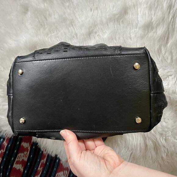 Tod's Laser Cut Flower Tote Shoulder Bag Small Lazer Perforated Black Leather - Picture 6 of 16